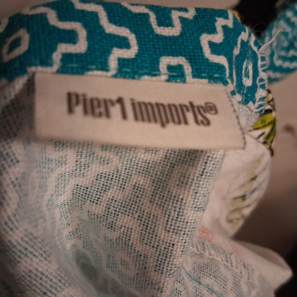 Vtg Pier 1 Apron AOP Bright Pineapple Teal Yellow Rickrack‎ Magenta Tradwife